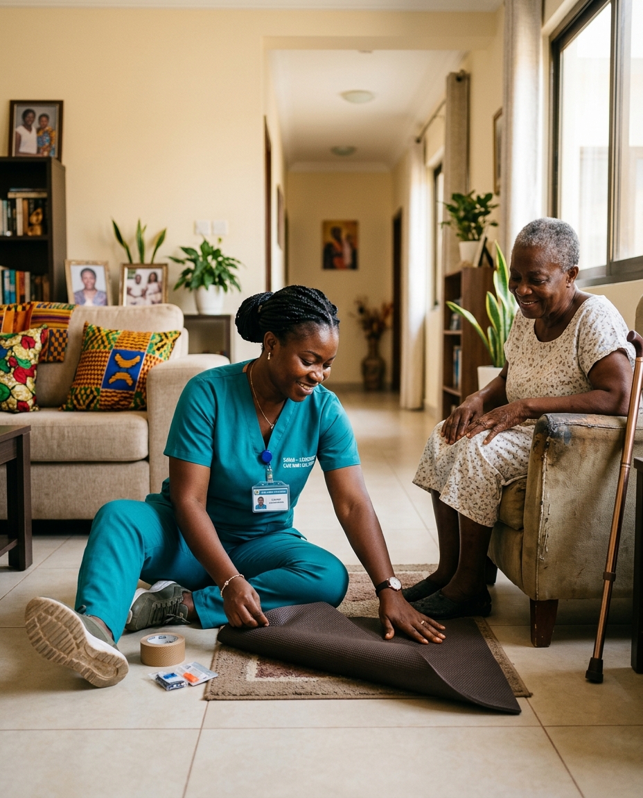 A caregiver performing home safety tips